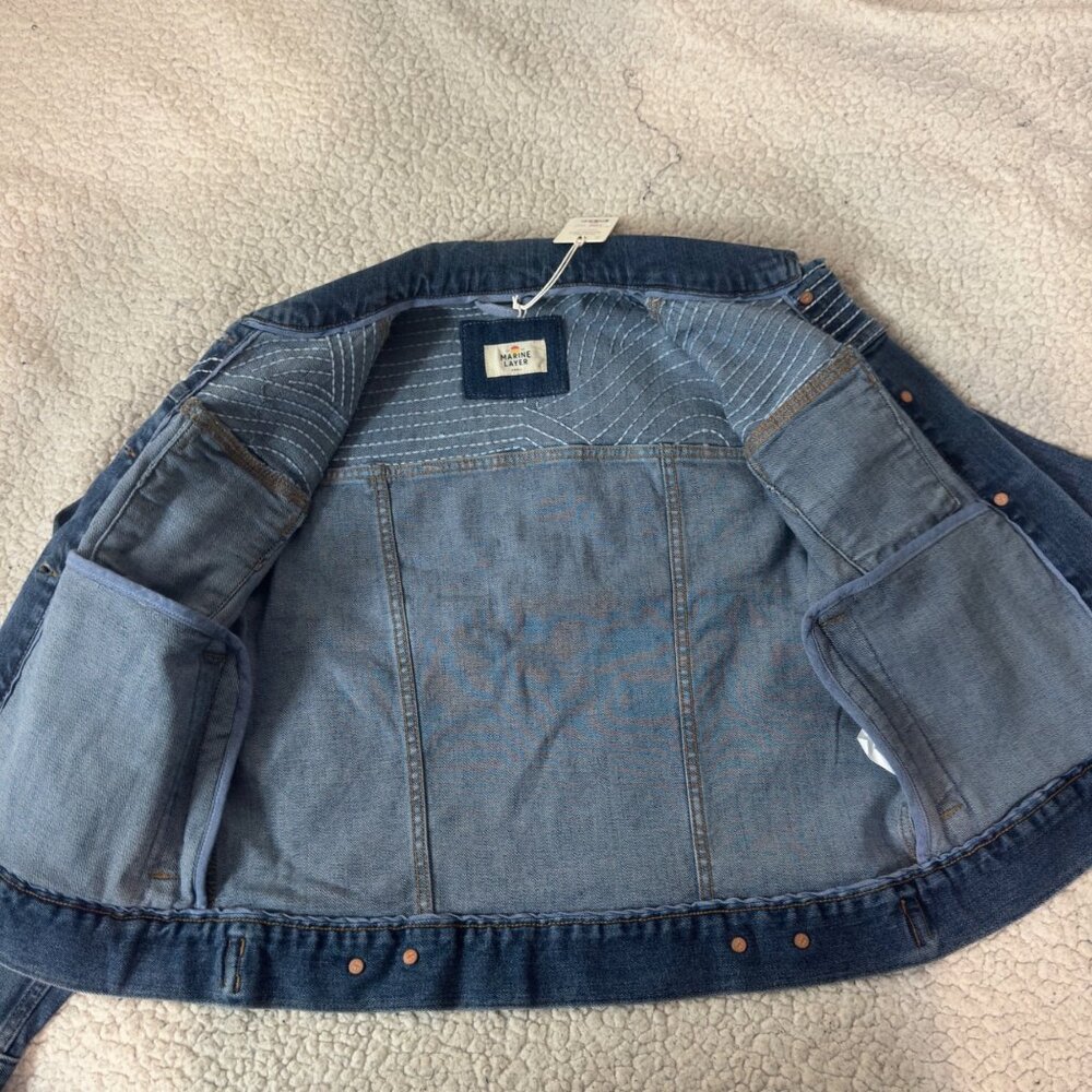 Marine Layer Small Womens Denim Jacket With Embroidered Detail new blue color - Picture 8 of 12